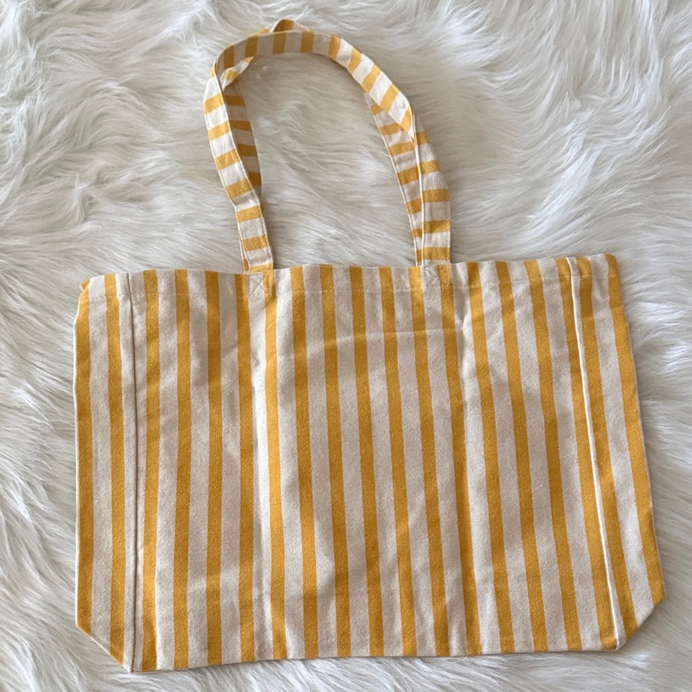 Sezane Yellow And White Striped Tote Bag View 2